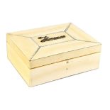 A circa 1900 Anglo-Indian ivory vanity box with fitted interior, the lid with applied name '