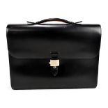 DUNHILL; a vintage black leather Dunhill briefcase, with tan leather interior, 32 x 41cm.