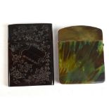 Two 19th century tortoiseshell card cases including a green example with domed top, 9 x 7cm, and a