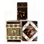 Two 19th century tortoiseshell card cases, one with mother of pearl inlay, the second with white