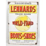 A vintage advertising enamel sign 'Lennards World Famed Boots and Shoes Established 1877,
