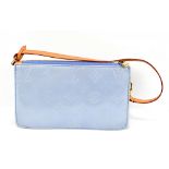 LOUIS VUITTON; a Lexington Pochette monogram bag in light blue vernis leather, with tan leather