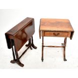 A Edwardian inlaid Sutherland table, width 54 cm and a smaller table (2).