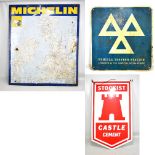 Three enamel signs comprising Michelin Great Britain and Ireland map, approx 83 x 71cm, a 'Vehicle