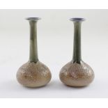 Royal Doulton; a pair of dip vases with green textured neck to brown textured base,