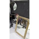 A modern bevel-edges gilt-framed wall mirror, height 106cm and two unframed examples,