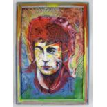 DAVID VAUGHAN (1944-2003); oil on canvas, psychedelic portrait of John Lennon,