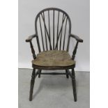 A late 19th century stick-back country chair with bobbin-turned supports,