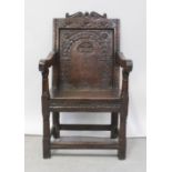 A late 17th and later century oak provincial-style wainscot chair,