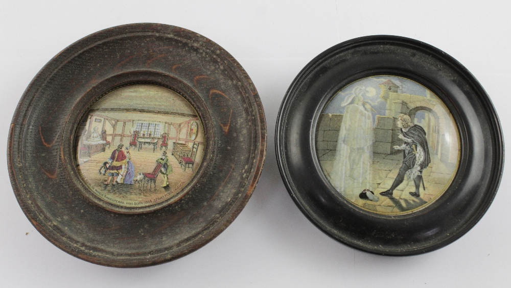 Two F R Pratt ware lids to include the room in which Shakespeare was born,