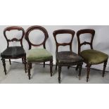 Four Victorian mahogany non-matching dining chairs to include balloon-back examples (in need of