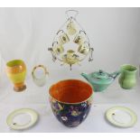 A collection of 1930s Art Deco style ceramics to include a Royal Doulton green crackle glaze teapot,