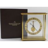 Jaeger le Coultre; a boxed brass-cased skeleton eight-day desk clock, marked to the bade 508,