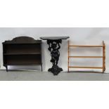 A 20th century pine three-shelf wall-hanging unit, 82 x 72cm,