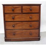 A Victorian mahogany two-over-three chest of drawers to plinth base, 116 x 118cm (af).