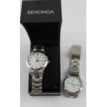 Two Sekonda stainless steel gentlemen's wristwatches, water resistant to 50m, each with white dial,