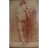 INDISTINCTLY SIGNED; an 18th century French Academy red chalk drawing of a nude male,