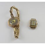 Two 9ct gold ladies' wristwatches, one with square dial set with Arabic numerals,