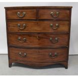 A George III mahogany bowfront chest of two-over-three drawers, on splay bracket feet, width 87.5cm.