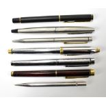 Six fountain and ballpoint pens, including Sheaffer example with 14ct gold nib, Cross, Parker,