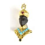 A yellow metal Blackamore pendant/brooch, with diamond, ruby, sapphire and turquoise set to the