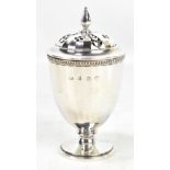 ADIE BROS LTD; a George V hallmarked silver Art Deco sugar caster, with pierced top above panelled