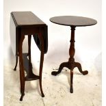 A 19th century circular wine table and a mahogany Sutherland table raised on cabriole legs united by