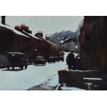 ROBERT 'BOB' LITTLEFORD FRSA BWS (born 1945); watercolour on paper, street scene with a figure to