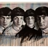 JEN ALLEN; acrylic on canvas, 'The Beatles Line Up', signed lower right, 91.4 x 91.4cm, framed. (D)