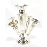 JAMES DEAKIN & SONS; a George V hallmarked silver epergne, the central posy holder with four smaller