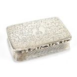 JOSEPH WILMORE; an early Victorian hallmarked silver snuff box of rounded rectangular form, the
