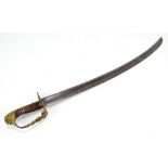 A George III Infantry Officer's sabre with ribbed wooden grip, lion's head pommel and pierced