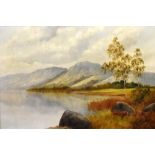 L COLLIS; oil on canvas, Scottish landscape with loch, 59 x 90cm, framed. (D)Additional
