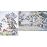 JAMES PURDY; two watercolours including 'Bramcote Meadows', unsigned, inscribed to mount, 26 x 36cm,