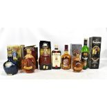 A group of predominantly blended whisky including Chivas 'Sapphire Flagon 21 Years Old' and 'Aged 12