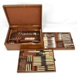 WALKER & HALL; an oak cased canteen of silver plated cutlery, inscribed to lid 'Presented by the