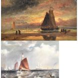 IN THE MANNER OF THOMAS BUSH HARDY; small oil on card, coastal scene, bearing signature and dated