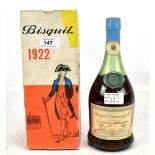 BISQUIT; a single boxed bottle of 1922 Cognac bearing green seal and stamped 'Selected for Great