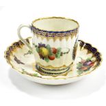 WORCESTER; an 18th century first period tea bowl and saucer, decorated in the 'Lord Henry Thyme'