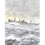 ALAN FLETT; watercolour, 'Russian Convoy Liberty Ship heading to Murmansk Duringt the Cold War',