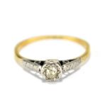 An 18ct yellow gold platinum tipped diamond solitaire ring, the diamond weighing approx 0.10cts,