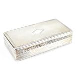 An early Victorian hallmarked silver snuff box of rectangular form, with engine turned detail and