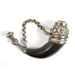 An early 19th century Scottish white metal horn and citrine mounted vinaigrette in the form of a