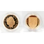 A 2008 Royal Shield of Arms £1 gold proof coin, encapsulated with certificate no.98, cased.