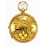 JOSEPH MOORE OF KENDAL; a Victorian 18ct yellow gold open face pocket watch, the ornate floral