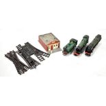 A selection of trains, building and track, including Hornby, etc.