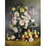 J LEVAIN; oil on canvas, 'Fruit and Flowers From the Garden Francois Joseph Herent Bruxelles