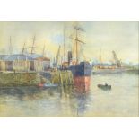 W.WATSON; watercolour, 'Entrance to Queen's Dock', signed, inscribed verso, 25 x 35cm, framed and