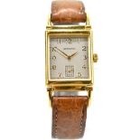 HAMILTON; a gold plated Wilshire wristwatch, the square dial set with Arabic numerals and subsidiary
