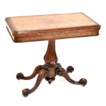 A 19th century walnut, burr walnut and mahogany crossbanded card table with replaced green baize